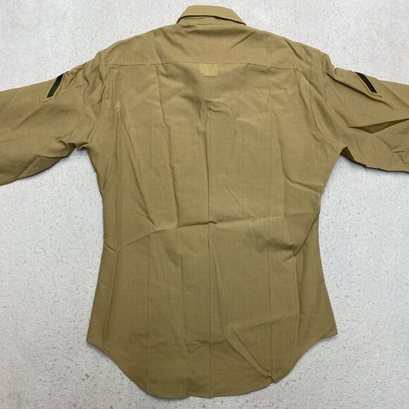 DSCP Uniform Shirt Mens 15.5 Tan Long Sleeve Military Perfect Fit Button Up - Picture 7 of 10